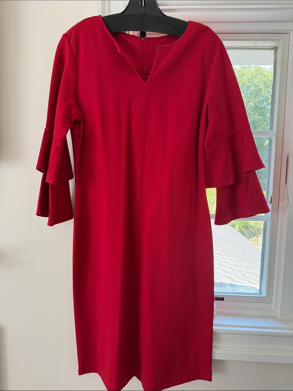 Red Tiered-Sleeve Midi Dress